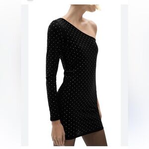 Mango Black One Shoulder Dress with White Dots